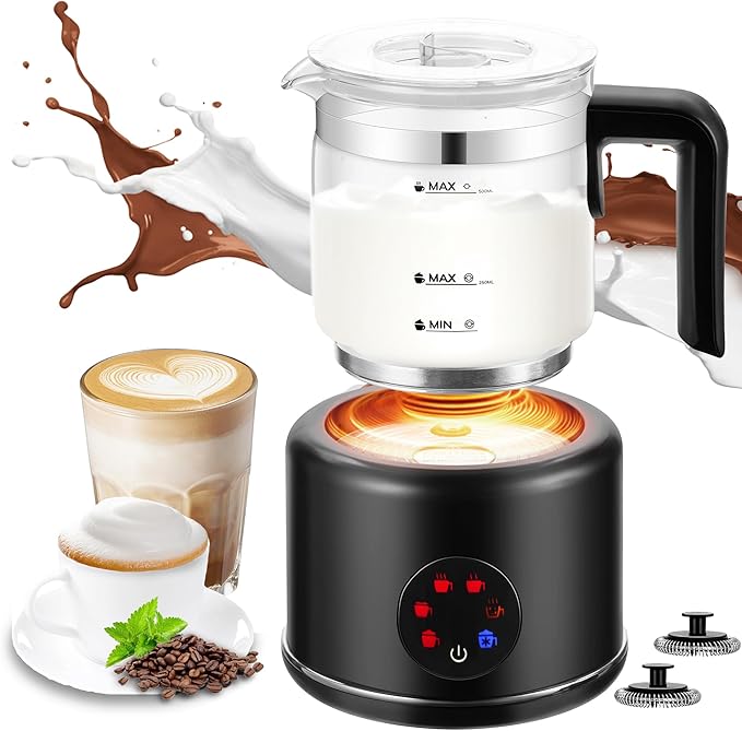 Milk Frother and Steamer, 6 in 1 Milk Steamer and Milk Warmer, 17oz Auto Shut Off Electric Frother with Touch Screen, Hot/Cold Foam Maker for Coffee, Latte, Cappuccino, Hot Chocolate