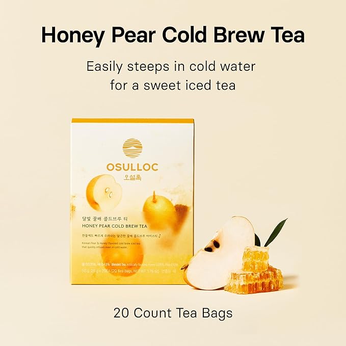 OSULLOC Honey Pear Cold Brew Tea, Korean Pear & Honey flavored iced tea (20ea, 1.76oz)
