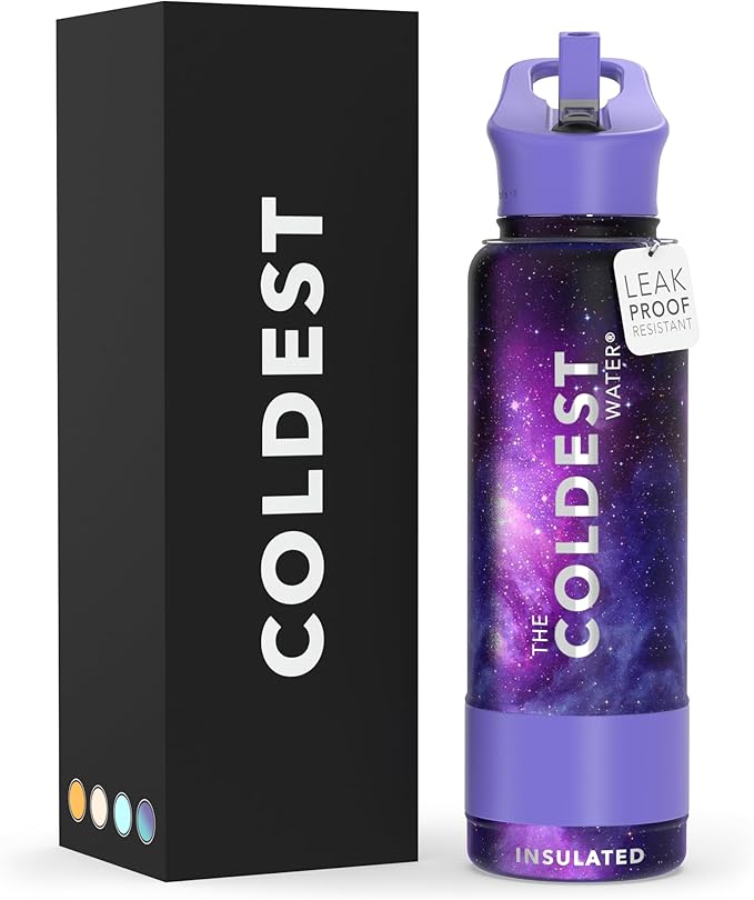Coldest Insulated Water Bottle with Straw Lid - Stainless Steel Metal Insulated Bottle for Men & Women (Astro Purple, 40 oz)