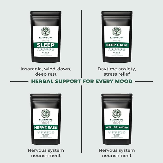 Elephantal Wellness Premium Sleep Herbal Tea | Deep Rest & Relaxation Support with Valerian Root, Passionflower, Chamomile, Lemon Balm Tea & Skullcap | Handmade, Caffeine-Free, Non-GMO Loose Leaf Blend, 2oz, 20 Servings