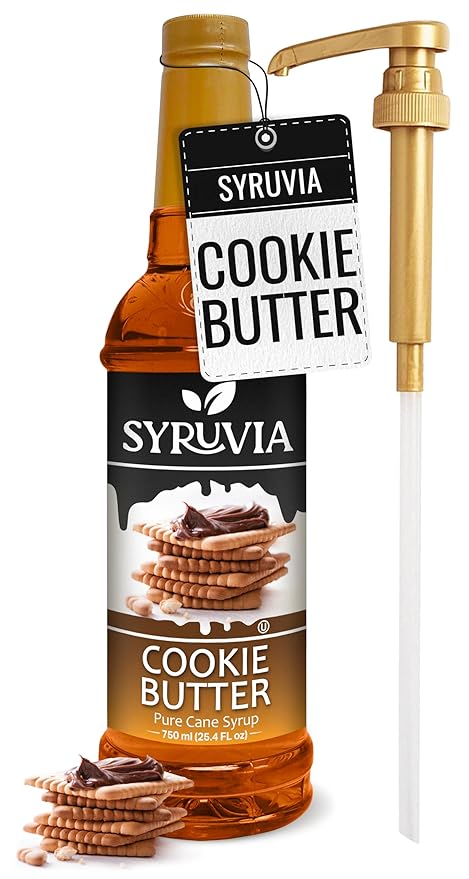 Syruvia Coffee Syrup, Cookie Butter Flavored Syrup for Drinks, Lattes, and Desserts – 25.4 fl oz, With Pump