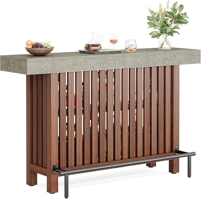 Tribesigns 63-Inch Large Home Bar Unit, 2-Tier Kitchen Island Mini Bar Height Pub Table with Footrest, Modern Coffee Bar Cabinet for Dining Room, Bistro, Living Room