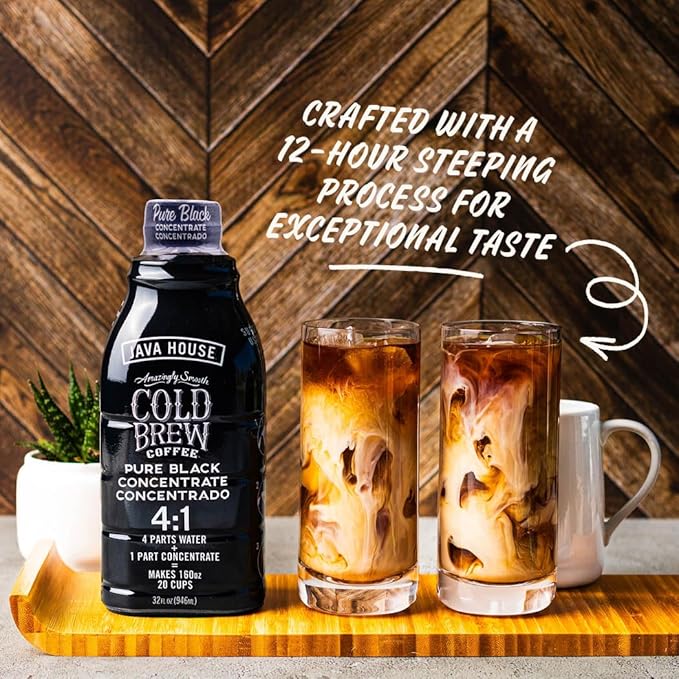 JAVA HOUSE Cold Brew Coffee, Colombian 4:1 Liquid Concentrate, 32 Ounce Bottle