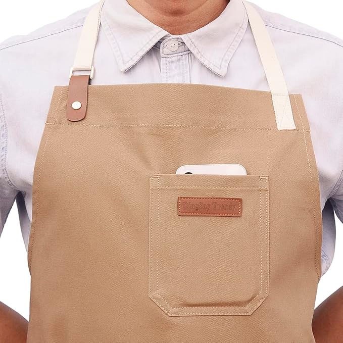 Kitchen Apron, Mens Womens Professional Chef Bib Apron for Cooking Grill BBQ, Cotton with Pockets Towel Loop and Adjustable Neck Straps