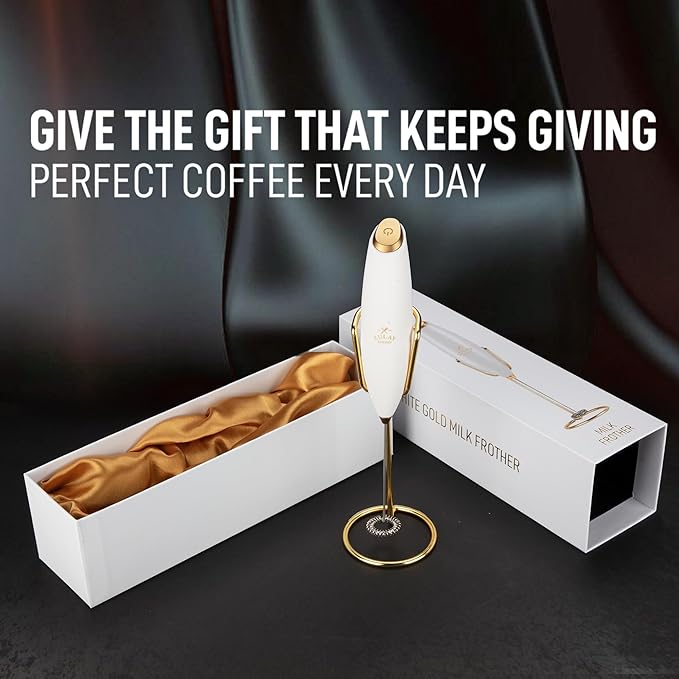 Zulay Kitchen Executive Series Luxury Gift Milk Frother with 4 Duracell Batteries – Handheld Electric Foam Maker for Coffee, Lattes & Hot Chocolate – Deluxe Finish, Ultimate Gift for Coffee Lovers