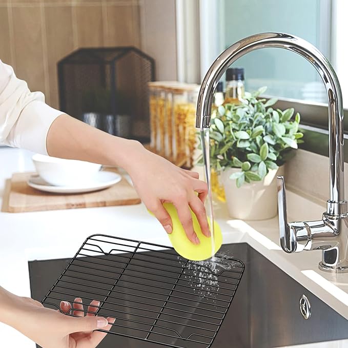 P&P CHEF Cooling Baking Rack Pack of 2, Stainless Steel Cooling Racks for Cooking Baking Roasting Grilling Drying, Dense Wires & Smooth Edge, Easy to clean, Black, 9.7" x 7.3"