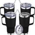 20 oz Tumbler with Handle Stainless Steel Insulated Coffee Tumbler with Lid and Straw Double Wall Vacuum Insulated Coffee Mug Leak Proof Travel Mug Tumbler for Hot and Cold Drink (Black,4pack)