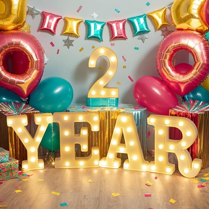 Foaky Decorative Led Marquee Light Up Number, Marquee Light Up Number Sign for Night Light Wedding Birthday Party Christmas Home Bar Decoration Number(2)