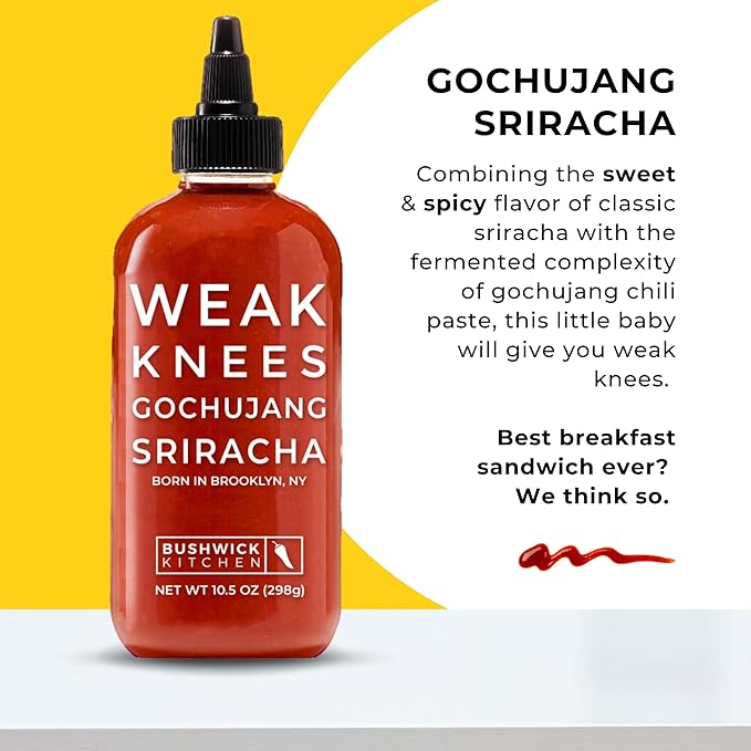 Bushwick Kitchen Spicy Sampler Gift Box, Set Includes our Gochujang Sriracha, Spicy Maple Syrup, and Spicy Honey Hot Sauces, 5 Recipes, Chile Pepper Dish Towel, and Bushwick Kitchen Gift Box