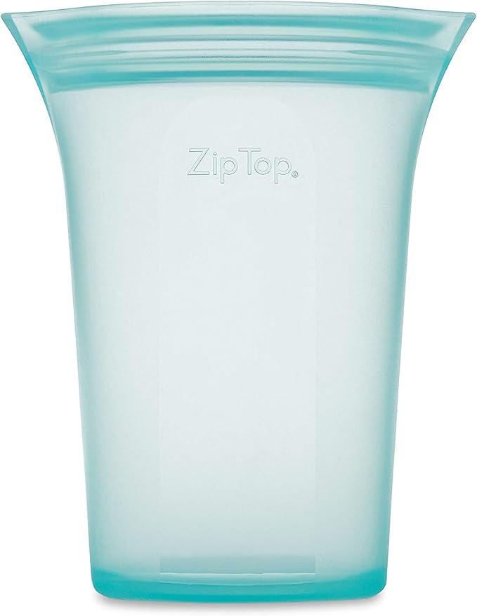Zip Top Reusable Food Storage Bags | Large Cup [Teal] | Silicone Meal Prep Container | Microwave, Dishwasher and Freezer Safe | Made in the USA