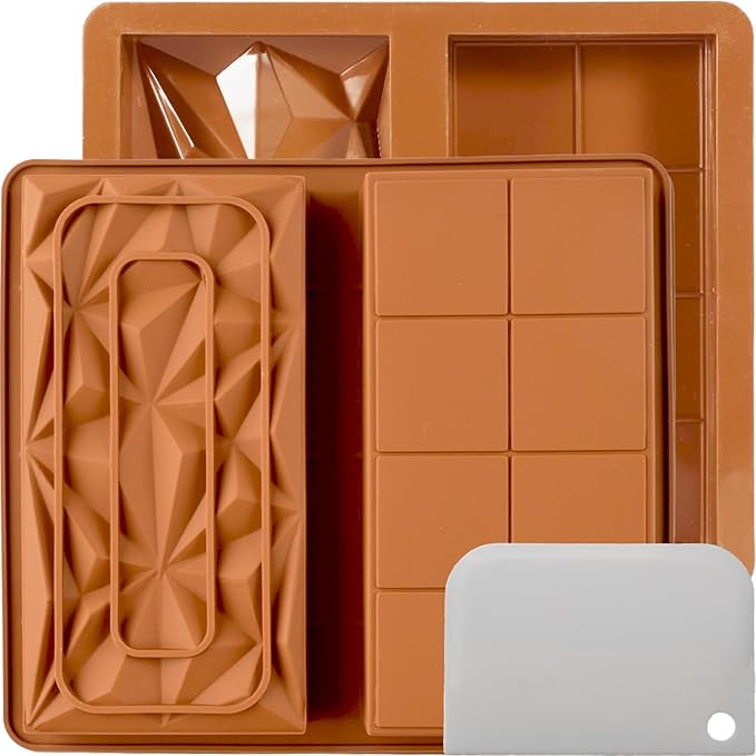 2 Pcs Dubai Chocolate Molds Silicone, 1 Inch Deep Chocolate Mold for Pistachio Chocolate Bar, Candy Bar Snack Baking Mold - 2 Different Shapes