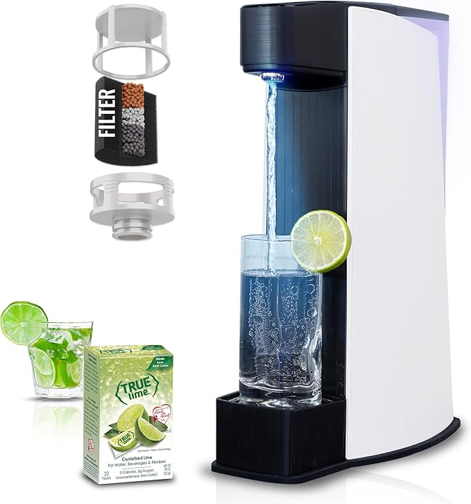 Carbon8 Sparkling Water Maker Machine, Home Soda Stream Machine, Screw-In CO2 Carbonator, Countertop Water Mineralizer, Seltzer Soda Maker Dispenser, CO2 Cylinder Not Included, White