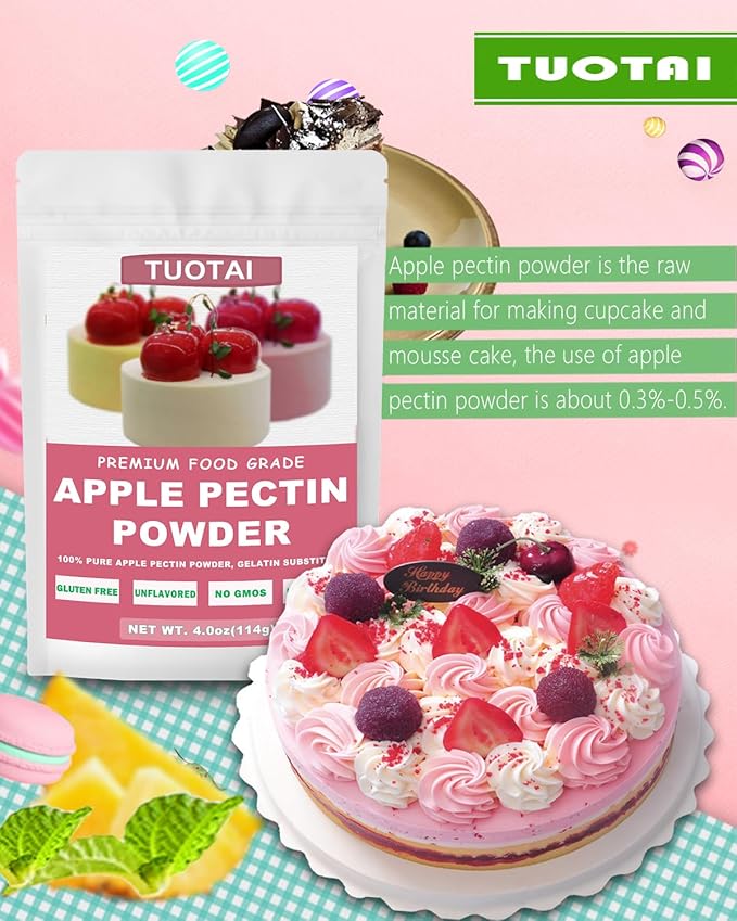 Apple Pectin Powder, 4 Ounces, Natural Fruit Concentrate Food Thickener for Cake, Jelly and Baking Food