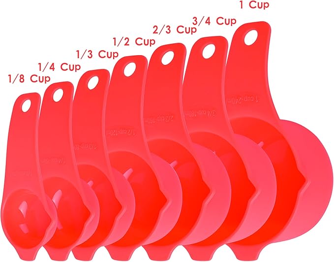 Red Measuring Cups and Spoons Set 15, 7 Plastic Measuring Cup Set, 7 Spice Long Handle Measuring Spoons with 1 Leveler for Kitchen and Baking, Dry Metric Measure Cups & Spoons Set