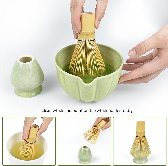 Artcome Japanese Matcha Set, Matcha Bowl with Pouring Spout, Matcha Whisk, Tea Scoop, Whisk Holder, Handmade Matcha Ceremony Kit For Japanese Tea Ceremony
