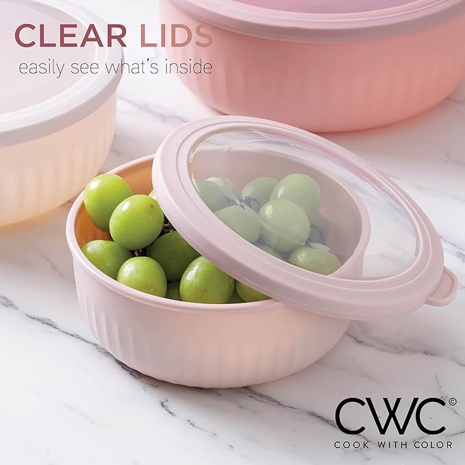 COOK WITH COLOR Prep Bowls with Lids- Wide and Deep Nesting Plastic Small Mixing Bowl Set with Lids, 12 Piece Set - Wide Bowls, Pink