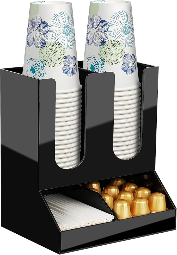 MYITYARD Coffee Station Organizer, Coffee Cup Holder for Countertop, Cup and Lid Dispenser with 4 Compartment, Coffee Bar Accessories Organizer for Home, Kitchen, Office and Breakroom