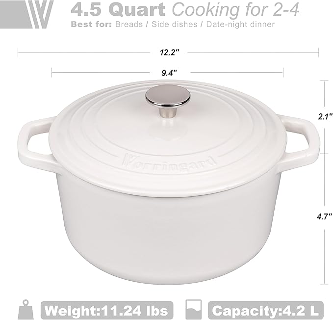 Enameled Cast Iron Dutch Oven Pot with Lid, for Bread Baking, Round Bread Oven- include Sourdough Bread Baking Supplies Set, 4.5QT, White