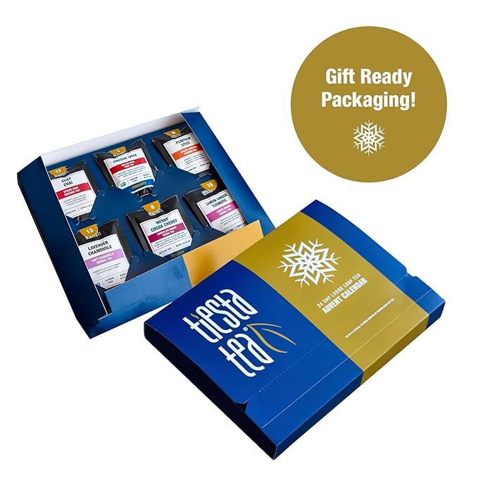Tiesta Tea Advent Calendar 2025, Loose Leaf Herbal Tea Variety Pack, 24 Exquisite Loose Leaf Blends for Brew Lovers, Box of Herbal and Fruit Infusions, Hot or Iced, Holiday Gift Set Package