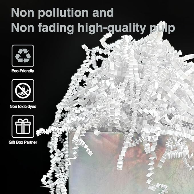 2LB Crinkle Cut Paper Shred Filler for Bag Gift Box Basket Confetti Paper Shreded Stuffing Decoration for Valentine's Day Holiday Party(White)