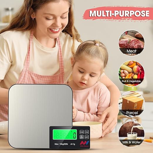 Mik-Nana Food Scale, 22lb Digital Kitchen Scale with 7 Units Wireless LCD Display & Tare Function, Stainless Steel Weight Grams and Ounces for Baking, Cooking and Meal Prep (Batteries Included)