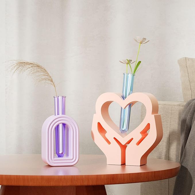 Heart Resin Vase Mold with Test Tube Culture Water Plant Silicone Molds for Crafts Epoxy Resin Casting Mold for DIY Flower Holder Home Office Decor Wedding (Style 3)