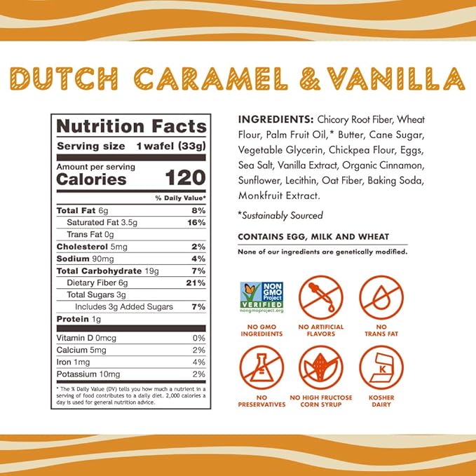 Rip Van Wafels Dutch Caramel & Vanilla Stroopwafels - Healthy Snacks - Non GMO- Keto Friendly - Office Snacks - Low Sugar (3g) - Low Calorie- 48 Pack