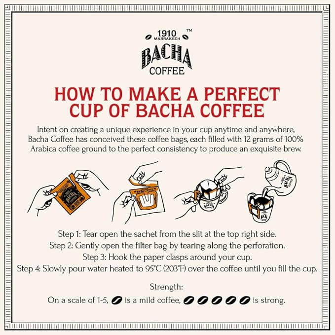 Bacha Coffee | King of Africa Fine Flavoured, Medium Roast, 100% Arabica Specialty Coffee, 12 Coffee Drip Bags, Gift Box