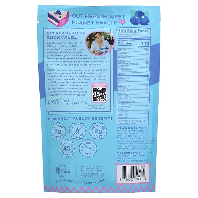 Clusterbucks Superfood Clusters – Grain-Free, Keto-Friendly Granola with Regeneratively Grown Sprouted Buckwheat– Gluten-Free, Low-Carb, Organic Healthy Snack (6 Ounce (Pack of 1), Blueberry Crisp)