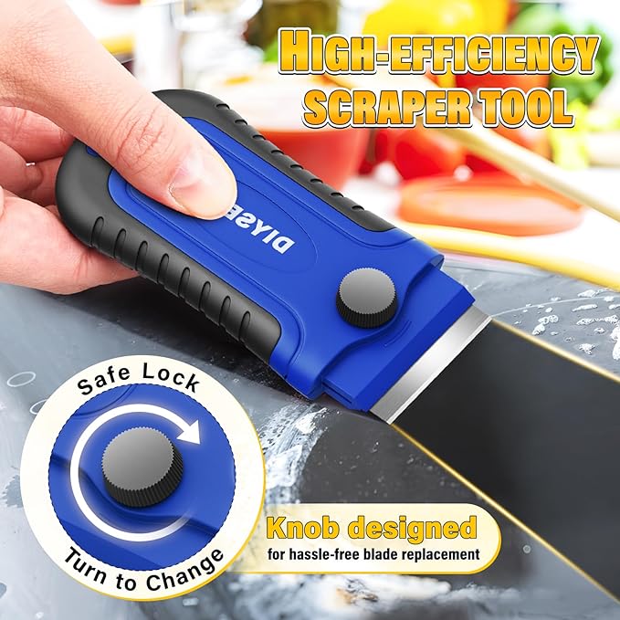 DIYSELF 2 Pack Razor Blade Scraper with 30 Pcs Extra Blades, Scraper Tool for Cleaning, Glass, Stickers, Paint Scraper, Razor Scraper, Glass Scraper, Razor Scraper Tool, Glass Stove Top Scraper