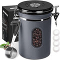 ROCKY&CHAO 2800ML Coffee Canister with Date Tracker&Transparent Window, 35OZ Coffee Container with 30ML Measure Spoon&4 co2 Valve, Coffee Bean Storage Container for Grounds Coffee, Beans, Tea(Gray)