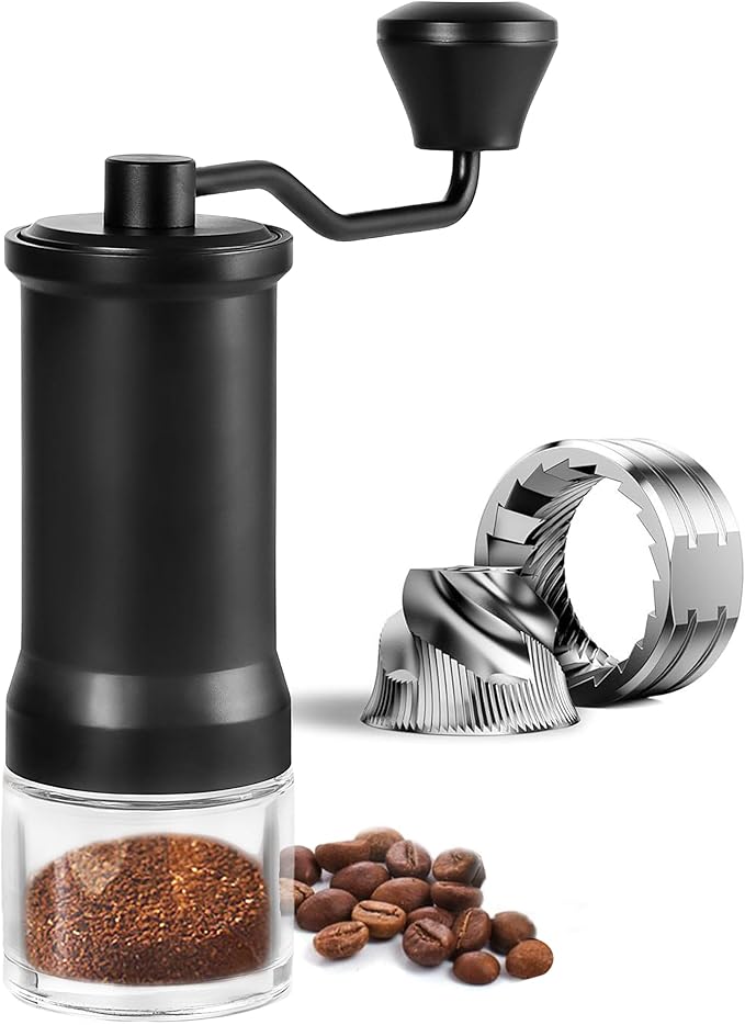 Manual Coffee Grinder - Adjustable Conical Burr Mill for Espresso, French Press, Pour Over - Portable Hand Crank, Stainless Steel, Travel & Camping