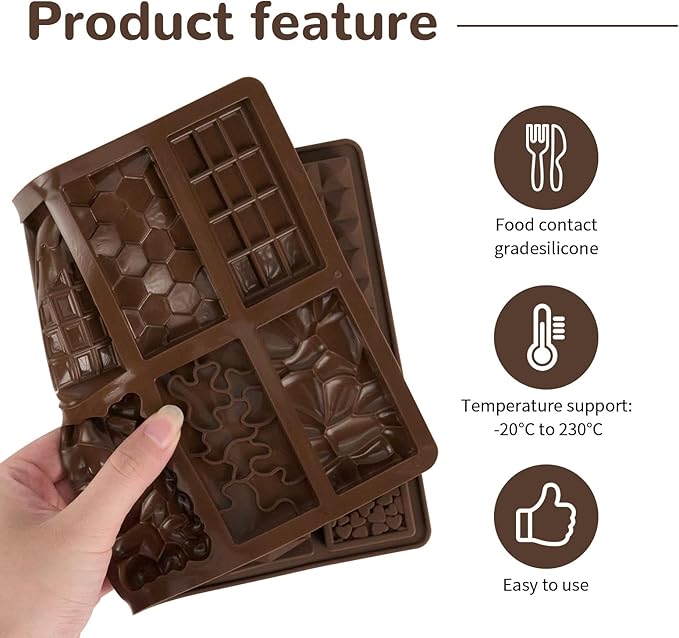 2 Pcs Brown Mini Chocolate Bar Mold for Dubai, Candy Silicone Mold