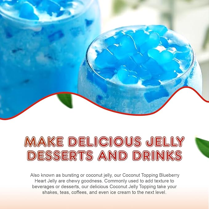 New Fanale Coconut Jelly Topping nata de coco for Boba Tea | Ice Cream | Yogurt | Smoothie | Milk Tea | Desserts Blueberry Heart Shaped, 6.6 pound (Pack of 4)| JEL027-CS