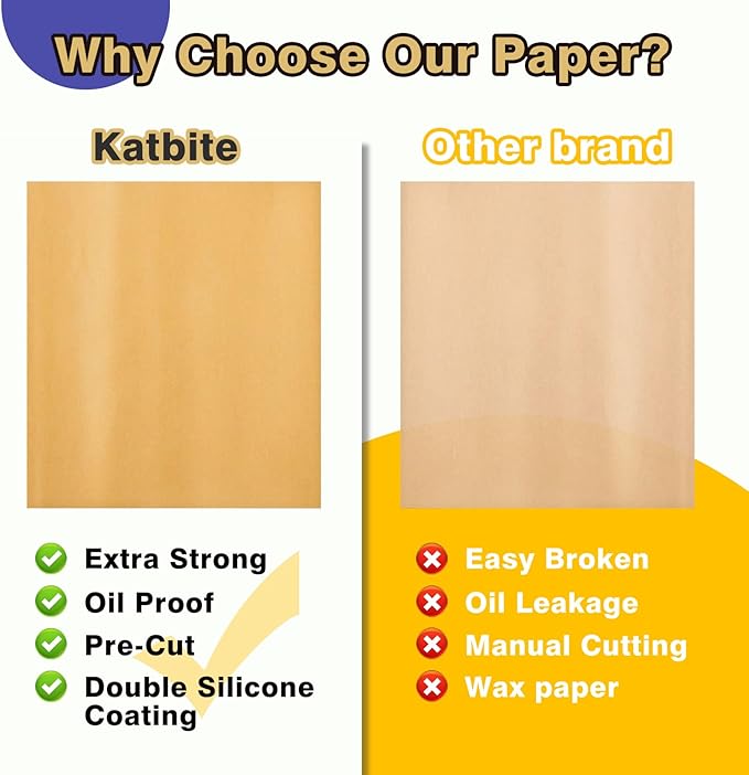 Katbite 200Pcs 18x26 inches Parchment Paper Sheets, Heavy Duty Unbleached Baking Paper, Pre-cut and Oil Proof Perfect for Steaming Cooking Bread Cake & Wrapping Foods