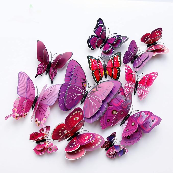Butterfly Wall Decor 24/48 PCS, 3D Butterflies Stickers for Party Decorations with Magnets(Purple, 24)