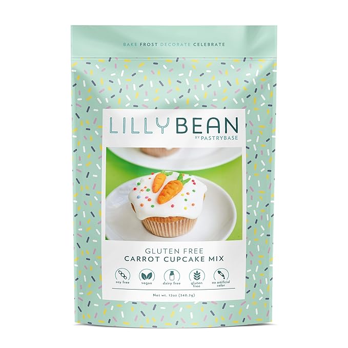 LillyBean Gluten Free Moist Carrot Cake and Cupcake Mix with No Artificial Colors - Dairy and Soy Free, Vegan - Makes Delicious Desserts - Cakes, Donuts, Cake Pops - 12 oz