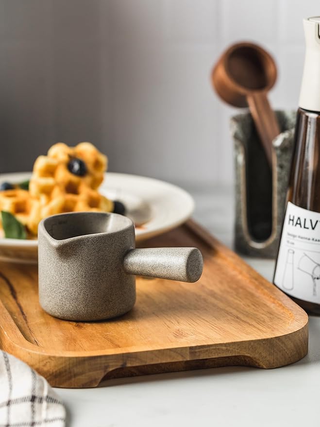 Measuring Cups Ceramic, Double Spouts Espresso Cup with Handle, Coffee Measuring Cups, Espresso Shot Milk Cup Pitcher 90 Ml, Gray