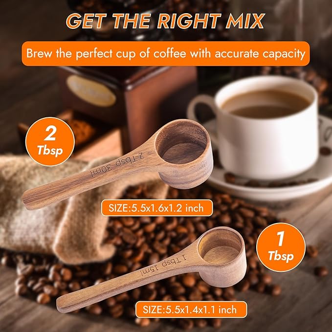 Wooden Coffee Scoop Wooden Measuring Spoons, 5.5 Inch Measuring Scoop Wooden Scoops forJars Containers, Sugar, Pantry Canisters, Laundry Detergent(1 Tbsp+2 Tbsp)