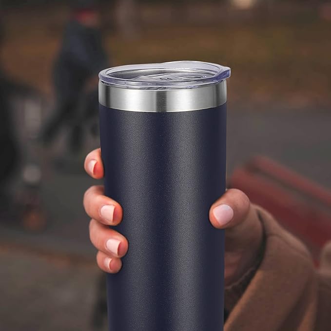 VEGOND Stainless Steel Tumblers Bulk 8 Pack, 20 oz Vacuum Insulated Skinny Tumblers with Lid and Straw, Double Wall Coffee Mug, Travel Water Cup, Navy Blue