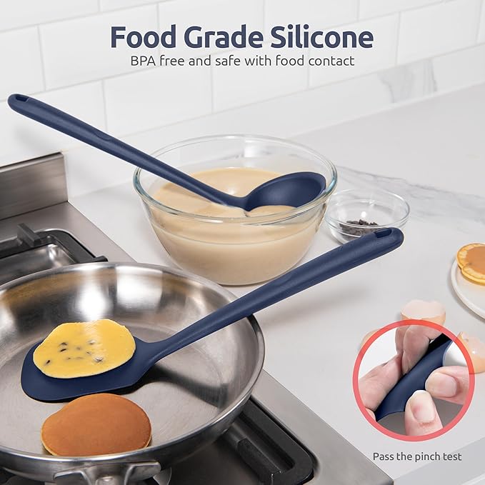 Silicone Kitchen Cooking Utensil Set: U-Taste High Heat Resistant 13.6in Kitchen Gadgets, BPA Free Non Stick Rubber Cook Accessories For Stir Frying, Serving, Basting, Mixing (5 Pieces, Midnight Blue)