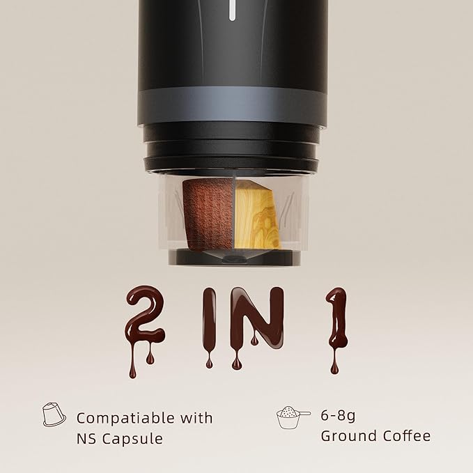 Portable Espresso Maker,Self-Heating Electric Mini Coffee Machine,20 Bar Pressure Compatible with NS Pods & Fine Grind for Travel, Camping, Hiking(Black)