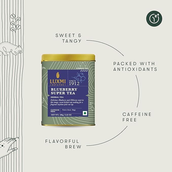 Luxmi Estates - Blueberry Herbal - Organic Blueberr Tea 100g (50 Cups) | Certified Organic Tea | Caffeine-Free