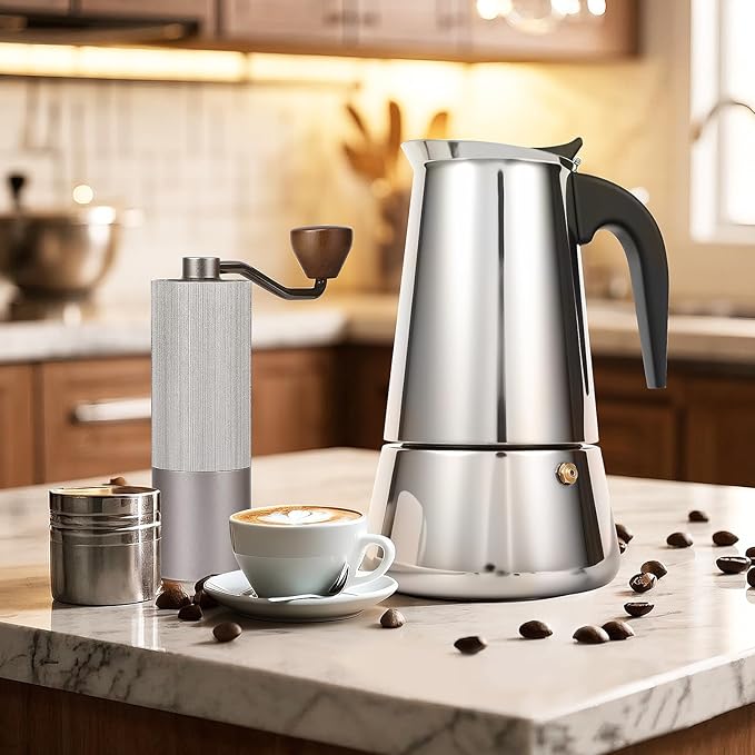 Moka Pot, 9 Cups (15.9 oz) Stovetop Espresso Maker, 304 Stainless Steel Moka Pot, Induction Compatible, Silver