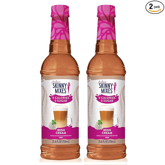 Jordan's Skinny Syrups Sugar Free Coffee Syrup, Irish Cream Flavor Drink Mix, Zero Calorie Flavoring for Lattes, Protein Shake, Food & More, Gluten Free, Keto Friendly, 25.4 Fl Oz, 2 Pack