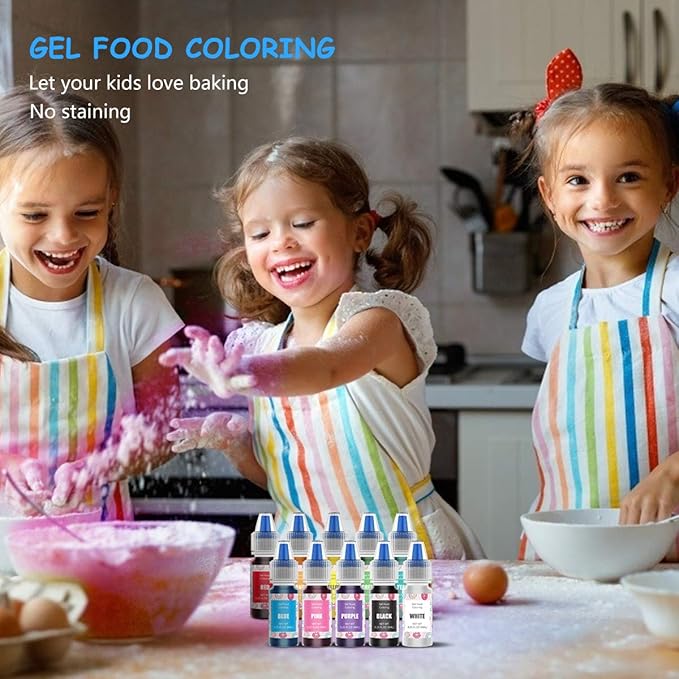 Food Coloring Gel Cake Decorating Set - Jelife 10 Colors Gel Based Edible Food Color Easter Egg Dye Kit Concentrated Neon Icing Colors for Kids Baking Macaron Frosting Fondant Cookie (6ml/Bottles)