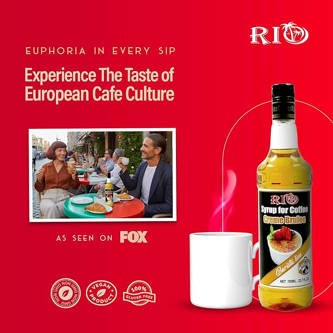 RIO Creme Brulee Flavoring Coffee Syrup for Hot or Iced Drinks and Desserts, Flavoring Sweetened with Pure Cane Sugar, Barista-Grade Flavor Syrups For Coffee Drinks at Home & Work - 700ml