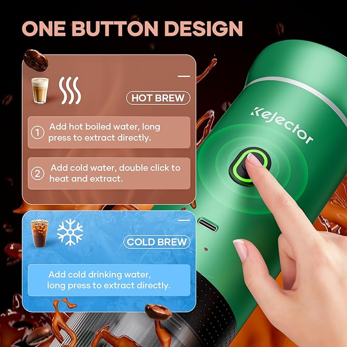 kejector Portable Coffee Maker Espresso Machine for Travel Nano Car Coffee Maker Compatible with Ground Coffee & Capsule for RV, Hiking Camping Office, Travel Espresso Maker Electric Green