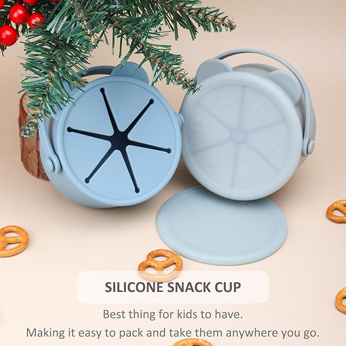 Silicone Snack Cups for Toddlers, Toddler Snack Containers, Baby Treat Catcher with DustProof Lid 2 Pack Dishwasher Safe & BPA Free 9 Oz
