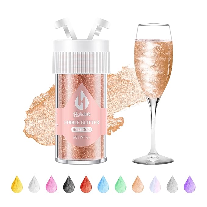 Rose Gold Edible Glitter for Cocktails - 6g Rose Gold Luster Dust Edible Drink Glitter Food Grade Metallic Shimmer Powder Cake Sprinkles for Beverage Chocolate Candy